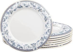 UNK U 10.5-Inch Melamine Plates Set of 6, Blue Floral Pattern Dinner Plates, Dishwasher Safe Decorative Plates for garden parties, wedding, birthdays & Special Events