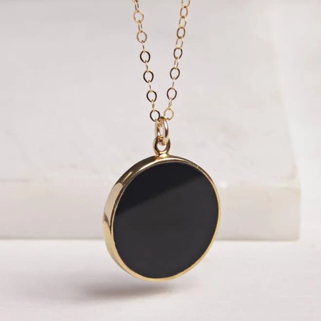 Black Onyx Gold Circle Necklace
