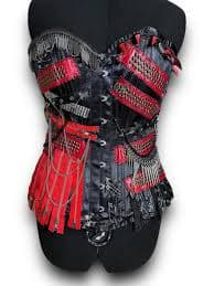 Corsetto punk riciclato: bustino decorato rosso e nero, taglia 28 - Etsy Italia