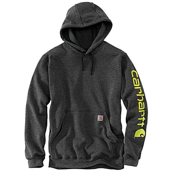 Carhartt Men’s K288 Logo Hooded Sweatshirt in Carbon Heather – Midweight Fleece Work Hoodie, Size 2XL