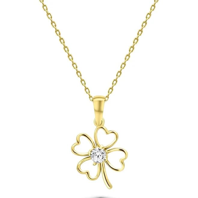 14 Karat Solid Gold Minimalist Four Leaf Clover CZ Necklace