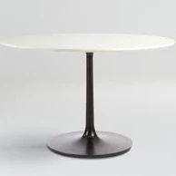 crate & barrel Nero 48" Round White Marble Dining Table