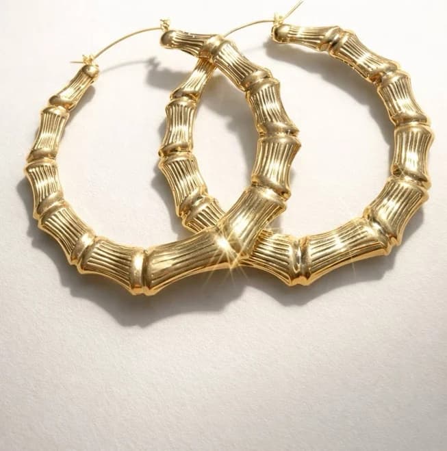 14K Gold Bamboo Hoop Earrings