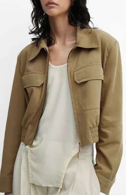 MANGO Women's Cropped Insect Zip-Up Crop Bomber Jacket