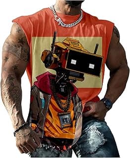Mens Graphic T-Shirts Cool Street Fashion Oversized Sleeveless Crewneck Gym Muscle Summer Fitness Quick Dry