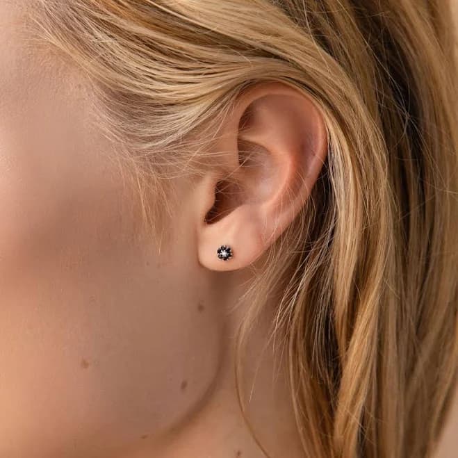 Caitlyn Minimalist Dainty Sterling Silver Onyx Flower Stud Earrings