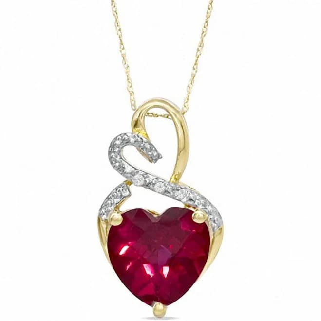 Zales Heart-Shaped Lab-Created Ruby and Diamond Accent 10K Gold