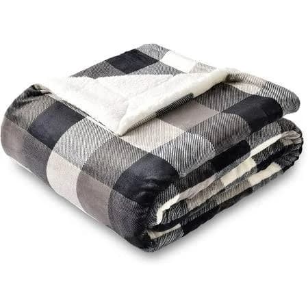 Buffalo Plaid Sherpa Fleece Throw Blanket, Double-Sided Checkered Super Soft Luxurious Bedding Blanket 50 x 60 inches, Black/White, Size: 50×60