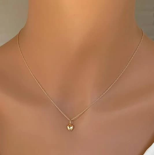 14K Yellow Gold Heart Pendant Necklace with Rope Chain