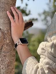 Amazon.com: Osber Leather Band Compatible with Apple Watch Women 42mm 44mm 45mm 49mm(Ultra), Genuine Leather Strap with D-Shape Rose Gold Metal Buckle for iWatch Series 8 SE 7 6 5 4 3