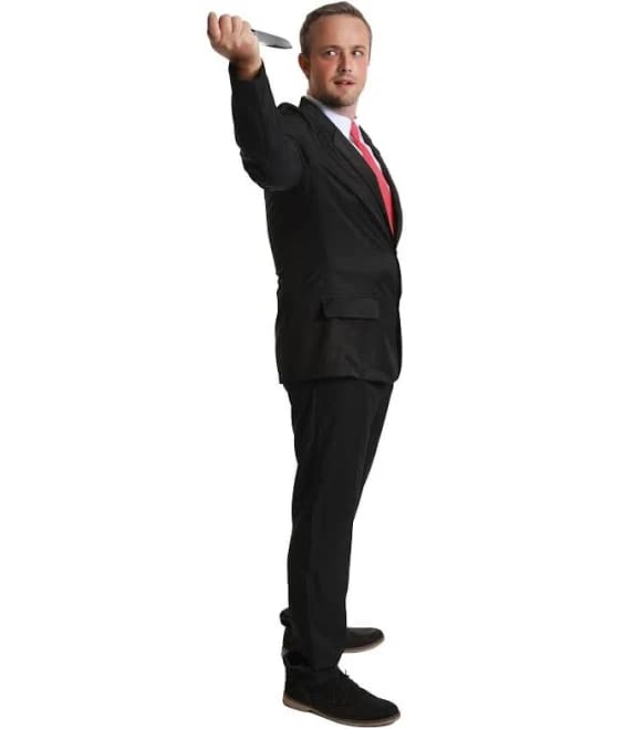 Man Formal Black Suit & White Dress Shirt & Red Tie, Classic Men