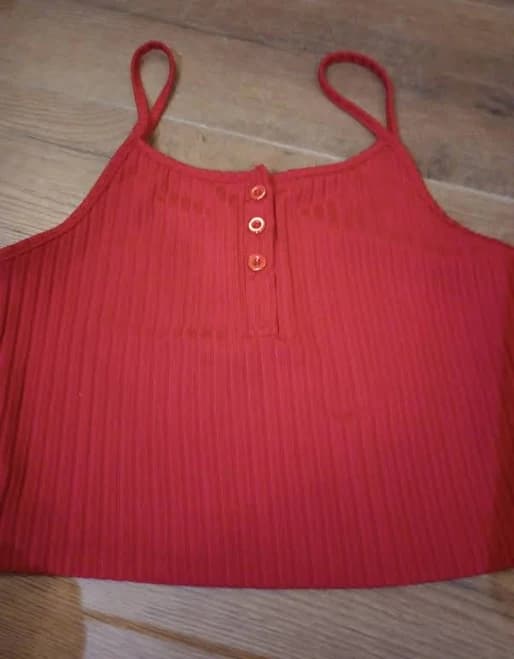 Red Ribbed Crop Top Spaghetti Strap Small