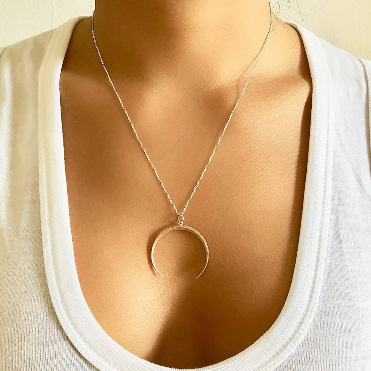 Crescent Moon Double Horn Silver Necklace