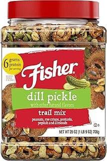 Fisher Dill Pickle Trail Mix, 25 oz (Pack of 1), Resealable Jar, Peanuts, Rye Crisps, Pretzels, Pepitas & Almonds, 6 g Protein Snacks, No Artificial Colors, Bold Dill Pickle Flavor, Savory Snack Mix