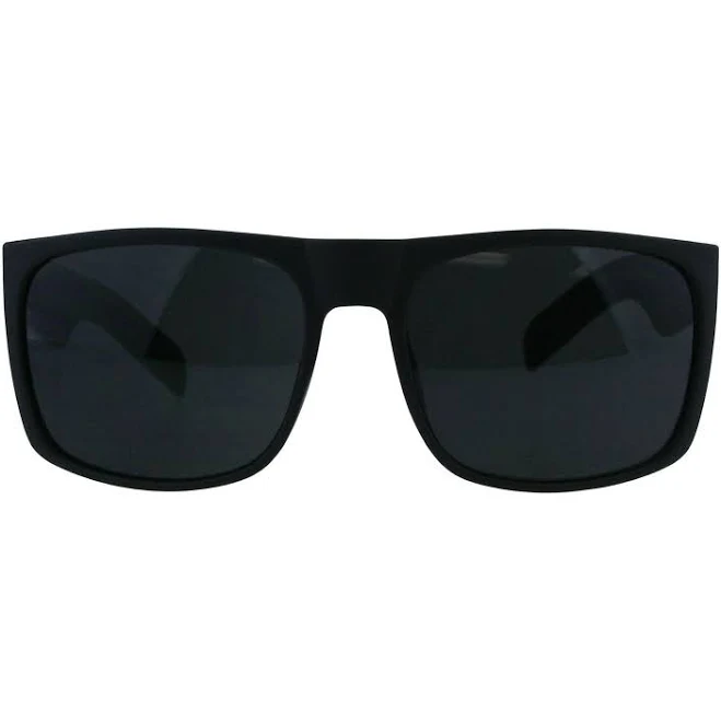 Mens Square Rectangular Sunglasses Classic Black Frame & Lens Uv 400