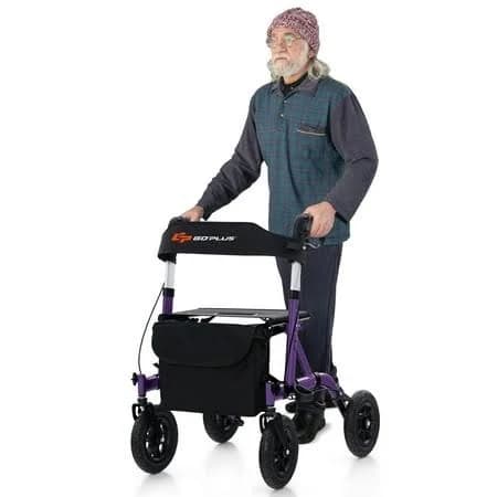 costway Height Adjustable Rollator Walker Foldable Rolling Walker with Seat for Seniors