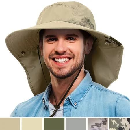 Solaris Unisex Wide Brim Polyester Sun Hat with Neck Strap