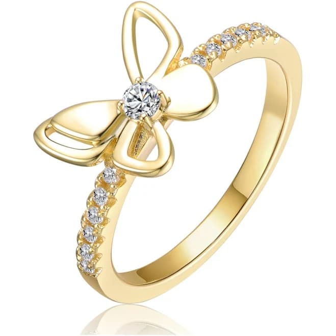 Rachel Glauber 14K Gold Plated Butterfly Cubic Zirconia Statement Ring