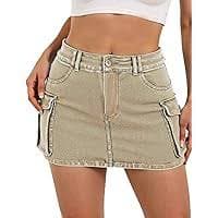 Amazon.com: Buauty Women Denim Cargo Skirt Y2K, Mini Low Waist Jean Skirts Bodycon Flap Pockets 2024 Trendy Short : Clothing, Shoes & Jewelry