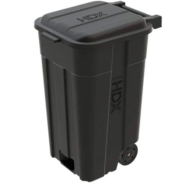 HDX 45 gal. Outdoor Vented Trash Can with Wheels and Attached Lid