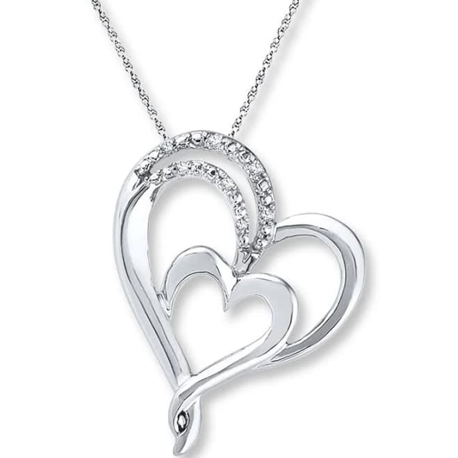 Sterling Silver Double Heart Diamond Necklace