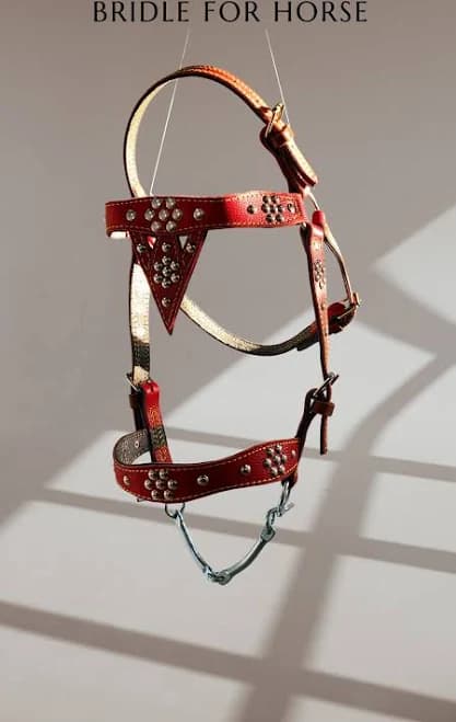 Handmade Red Leather Horse Bridle Halter – Adjustable Durable Riding