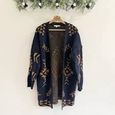 Baltic Born Hays Oversized Cardigan Navy and Camel Geometric Pattern Size L azte