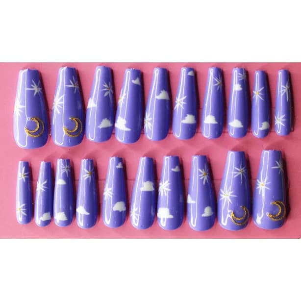 Purple Sky Glaze Long Coffin Gloss Finish Nails Long