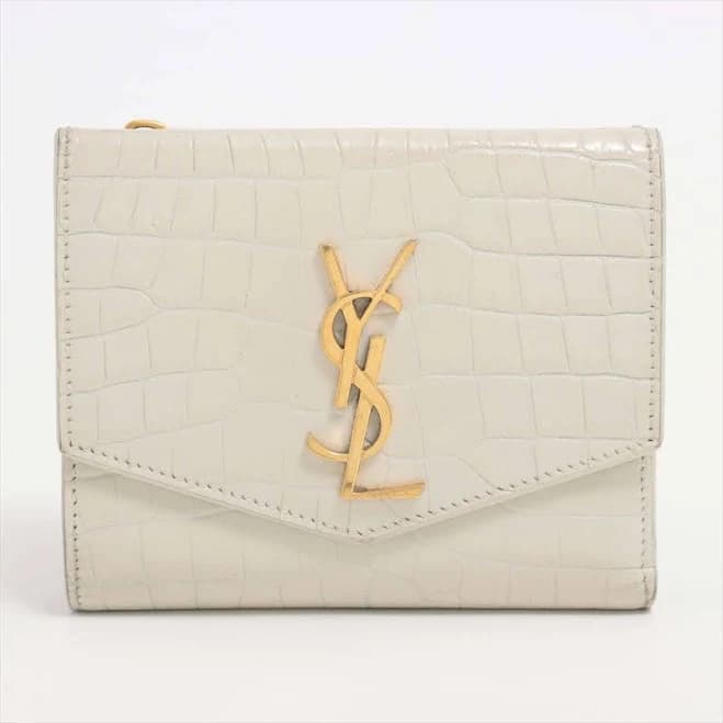 Saint Laurent Women's Uptown Crocodile-Embossed Leather Card Case