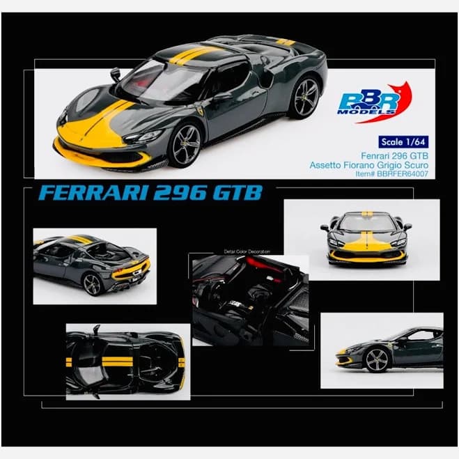 BBR Models Ferrari 296 GTB Assetto Fiorano Grigio Scuro Grey