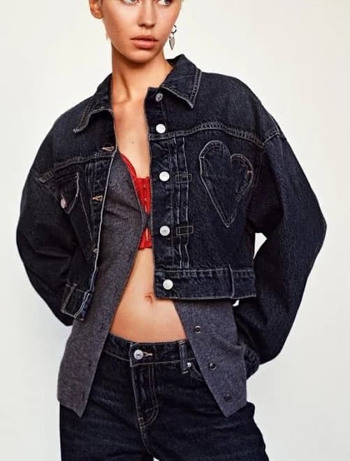 Zara Woman Ss24 Trf Denim Jacket With Heart Navy Blue 8197/003 Xs , S