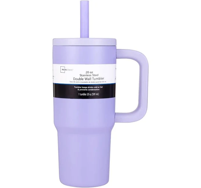 Mainstays 20 oz Stainless Steel Double Wall Vacuum Insulated Tumbler with Straw Lid