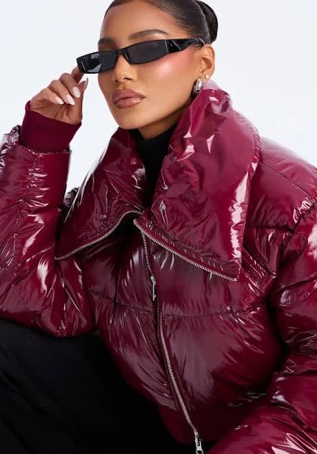 Fashion Nova Billie Cropped Faux Patent Leather Jacket