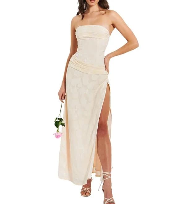 Miss Circle Women's Xatia Jacquard Textured High Slit Maxi Dress