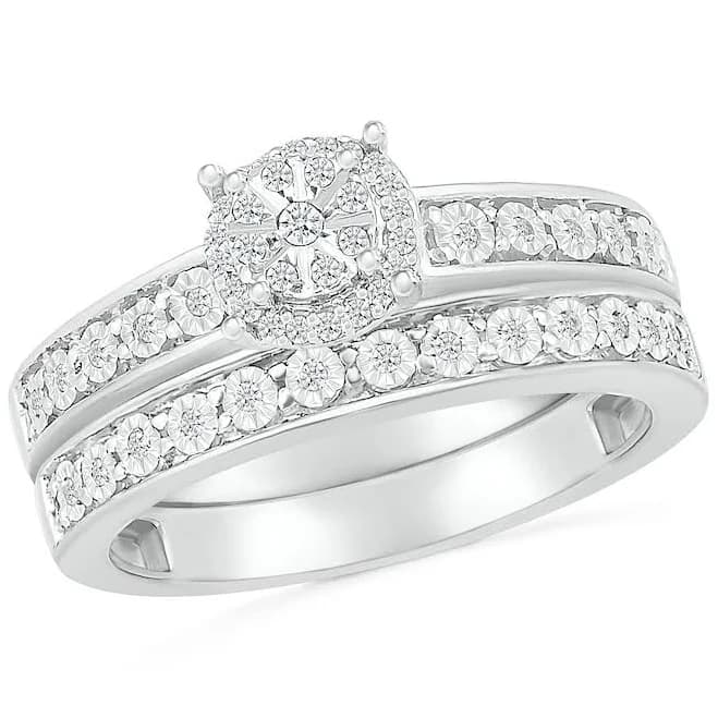 Zales 1/6 ct. T.W. Diamond Channel Bridal Set in Sterling Silver