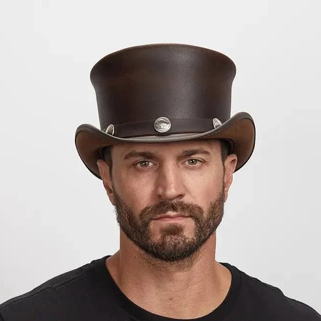 El Dorado Buffalo Nickel Womens Leather Top Hat with Buffalo Nickel Hat Band by American Hat Makers