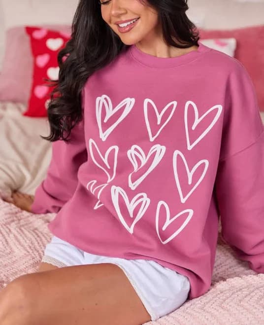 Pink Lily Sketched Hearts Sweatshirt