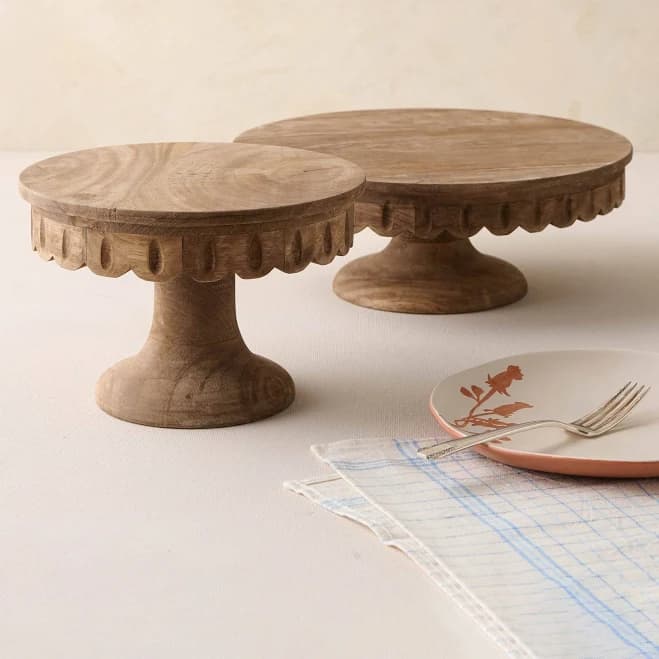 Antiqued Wood Scalloped Cake Stand