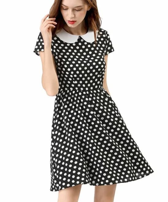 Women's Peter Pan Collar Above Knee Contrast Polka Dots Dress
