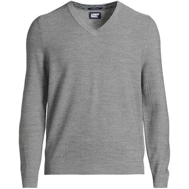 Lands' End Men's Washable Merino Wool V Neck Sweater