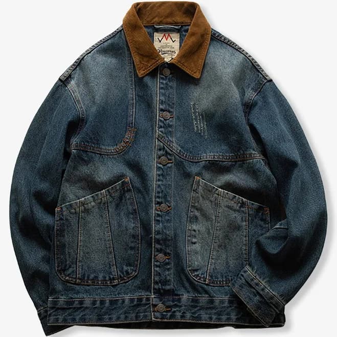 Denim Work Jacket with Corduroy Collar