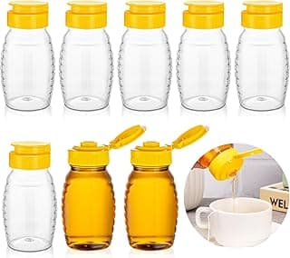 8 Pack 5oz Honey Squeeze Bottle, Refillable Small Squeeze Bottles for Honey, Plastic Honey Containers with Leak Proof Flip-Top Caps for Gift Giving, Storing and Dispensing