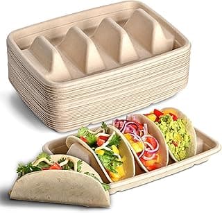 24PCS Disposable Taco Holders for Party, Premium Paper Taco Plates with 3 Dividers, Fiesta Tacos Holder Tray for Taco Tuesday Bar Serving Set, Decorations Supplies