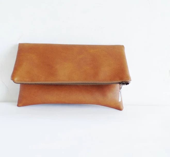 Foldover Vegan Leather Zipper Purse
