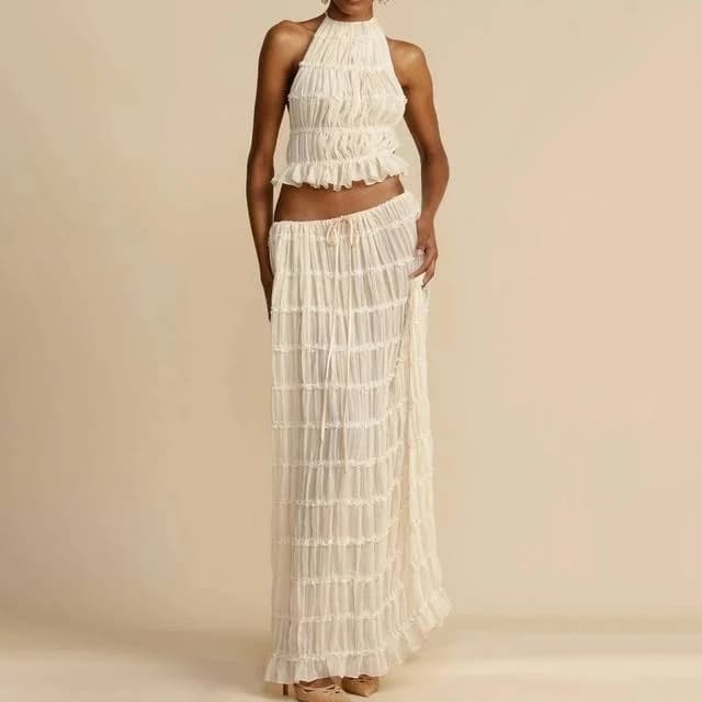 Vivicagrand 2-Piece Halter & Backless Maxi Skirt
