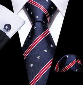 Barry. Wang Men's Striped Necktie Handkerchief Cufflinks Set