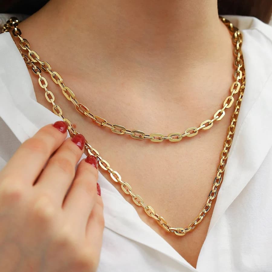 14K Gold Chunky Elongated Link Chain Necklace