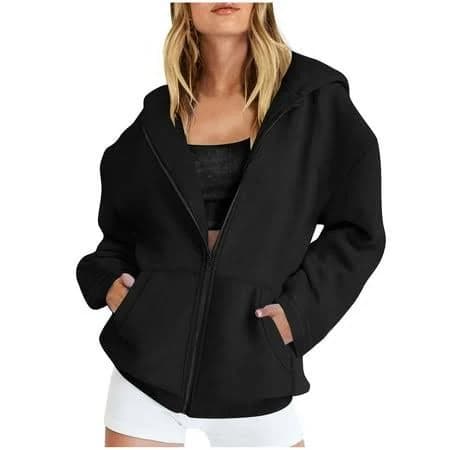 jewelreauty Womens Oversized Full-zip Hoodie Jackets with Pockets Cotton Sweatshirt Coats Long Sleeve Outerwear