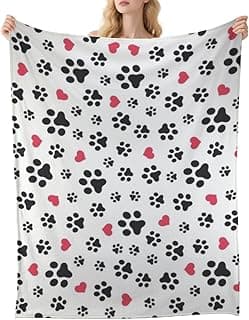 Black Paw Prints Pink Hearts Fleece Blanket Throws Soft Warm Throw Fashion Blankets for Wife Women, Travel Blanket Travel Bedding Cozy Room Decor for Birthday Gift Couch Chair 30"x40"