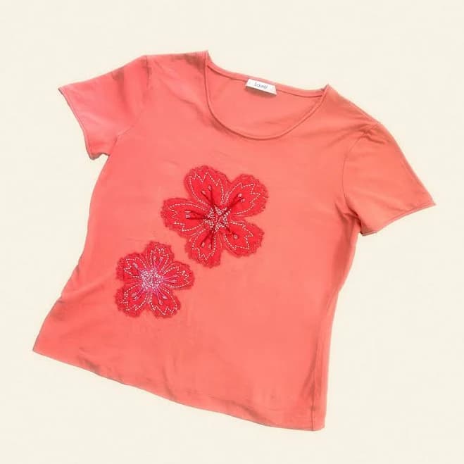Paris Hilton Tropical Y2k Beaded Hibiscus Flower Top